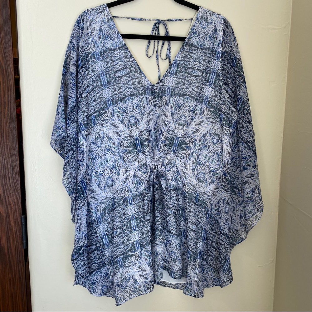 BCBGeneration Blue Patten Romper with Waist Tie